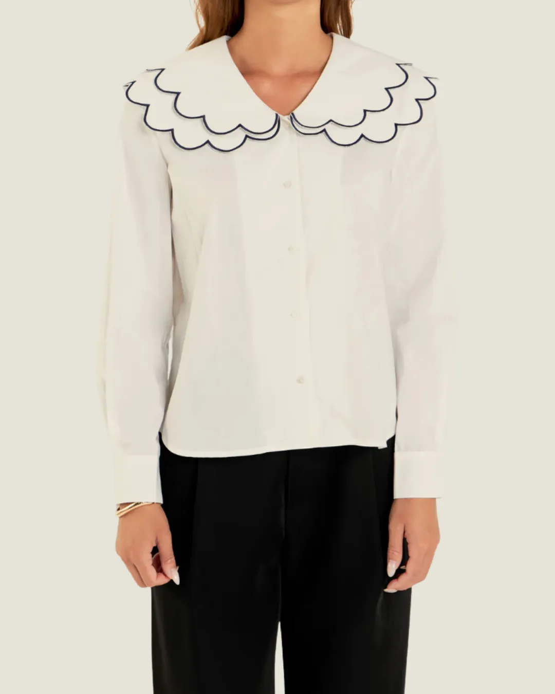The Scout: Scalloped Embroidered Blouse Top