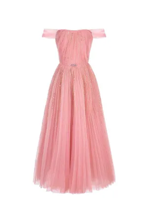The Star A-line Off-Shoulder Mesh Midi Dress