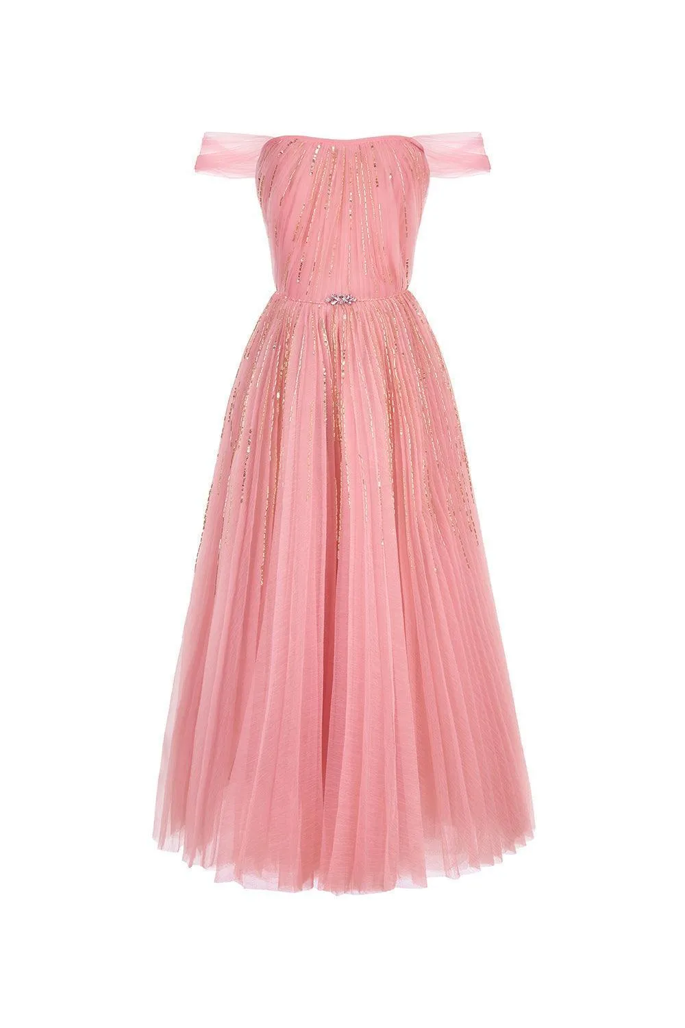 The Star A-line Off-Shoulder Mesh Midi Dress
