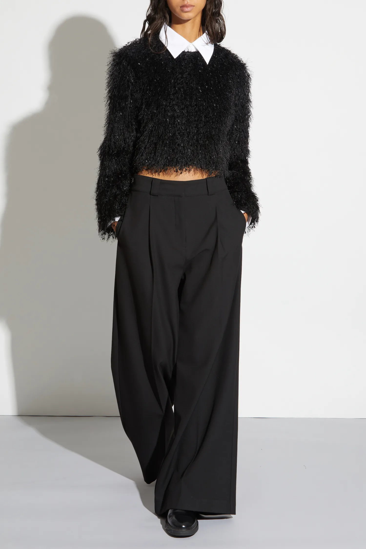 Tiffany Mid-Waisted Wideleg Trouser, Black