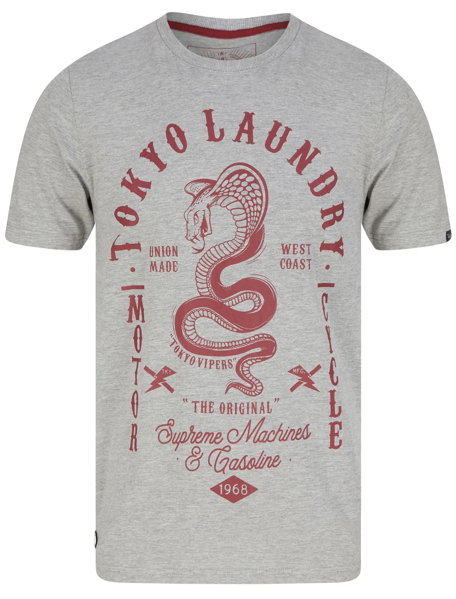Tokyo Vipers Motif Cotton Jersey T-Shirt in Light Grey Marl - Tokyo Laundry