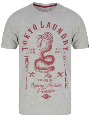 Tokyo Vipers Motif Cotton Jersey T-Shirt in Light Grey Marl - Tokyo Laundry