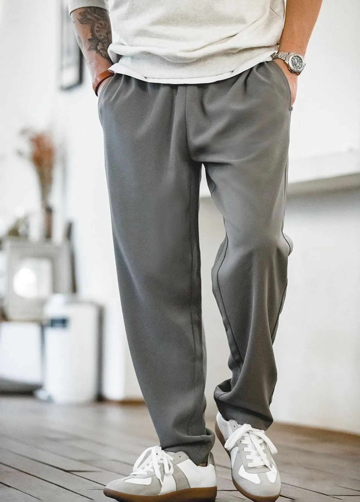 Tooling Casual Anti-Wrinkle Elastic-Waist Straight Men's Trousers