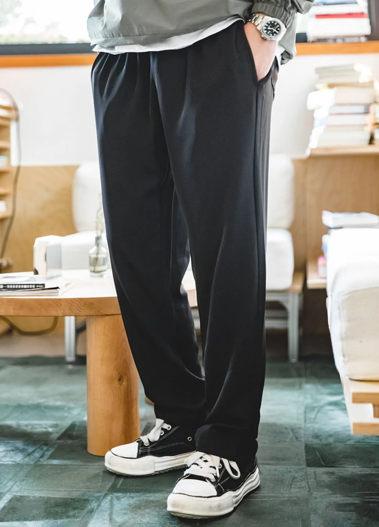 Tooling Casual Anti-Wrinkle Elastic-Waist Straight Men's Trousers