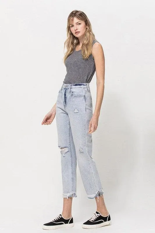VERVET by Flying Monkey Super High Relaxed Cuffed Straight Jeans