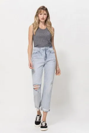 VERVET by Flying Monkey Super High Relaxed Cuffed Straight Jeans