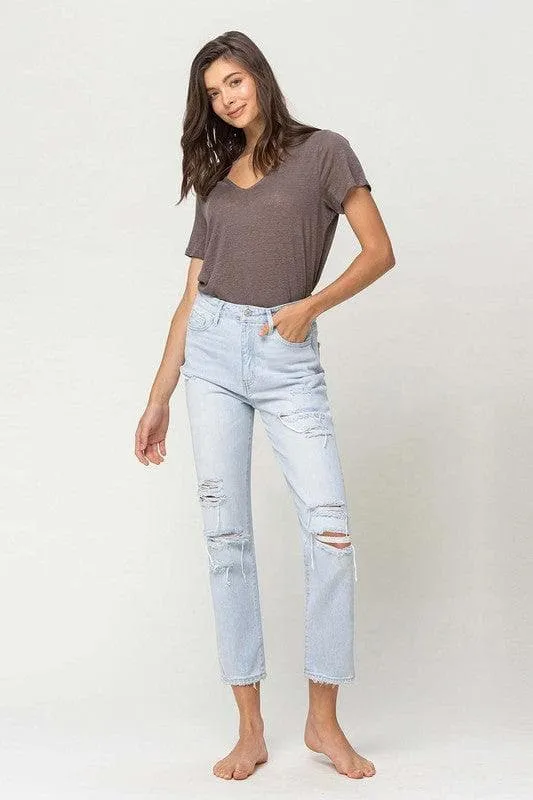 VERVET by Flying Monkey Super High Rise Distressed Crop Straight Jeans