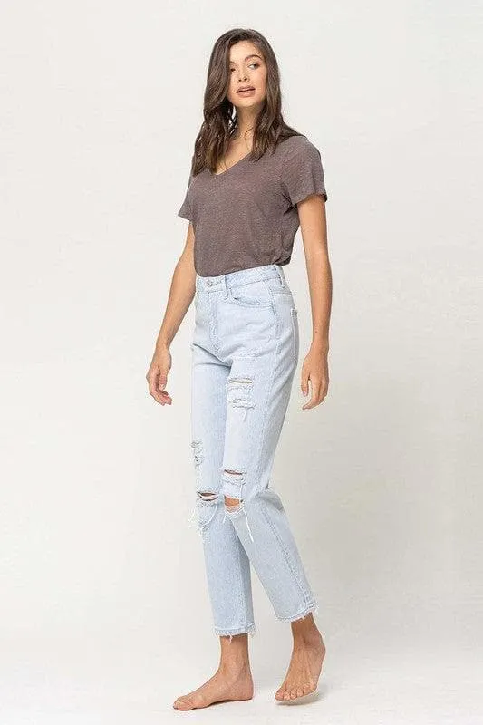 VERVET by Flying Monkey Super High Rise Distressed Crop Straight Jeans