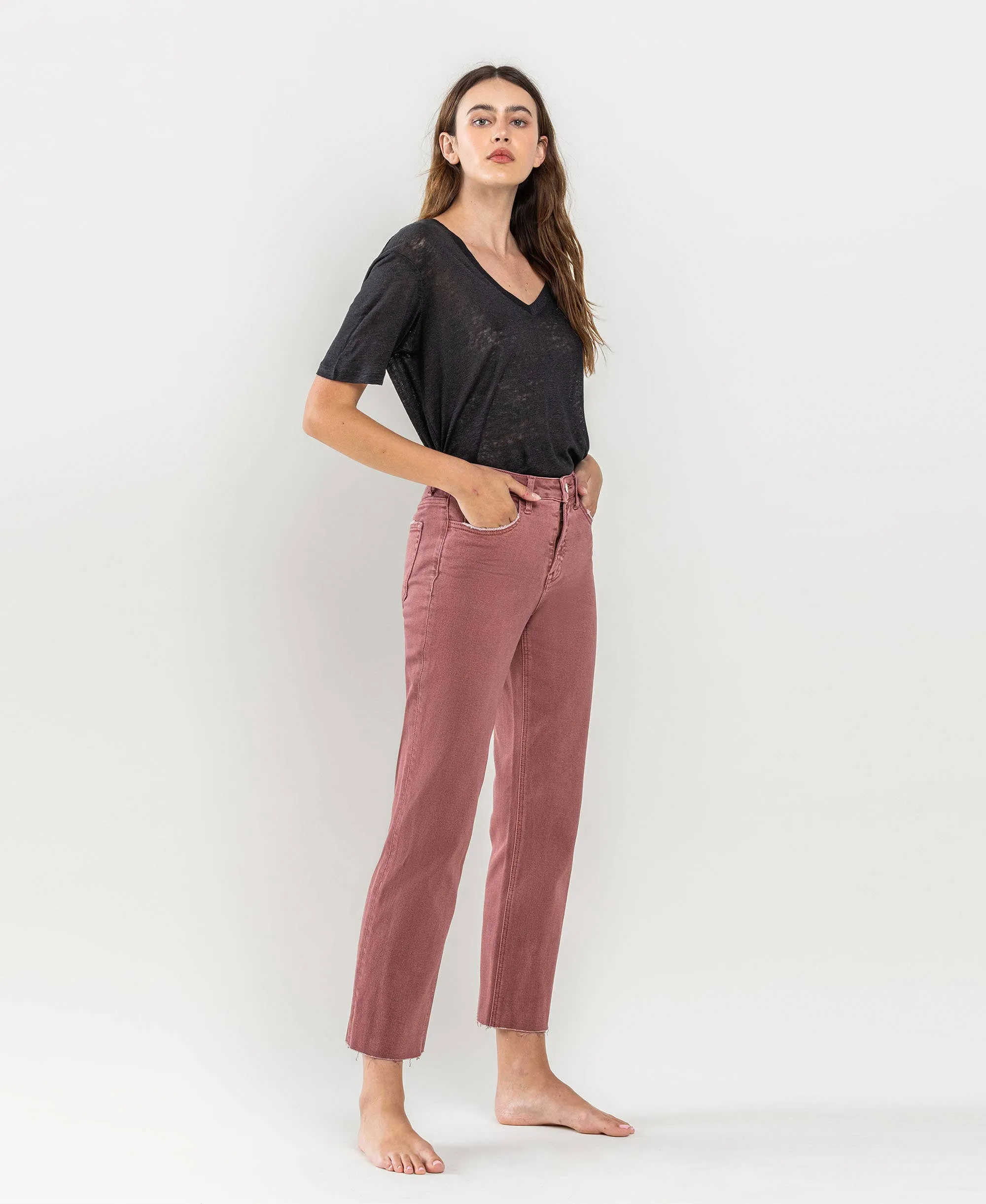 WINE TUMMY CONTROL HIGH RISE CROP STRAIGHT JEANS
